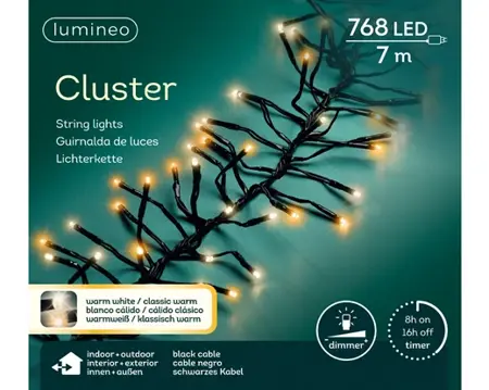 Lumineo Cluster 7m-768LED zwart/warm wit/klassiek warm - afbeelding 1