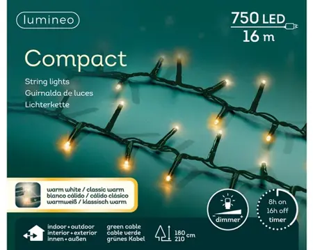 Lumineo Compact rice 16m-750LED groen/warm wit/klassiek warm - afbeelding 1