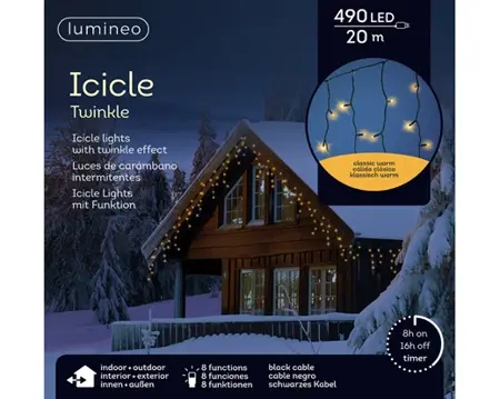 Lumineo Icicle twinkle 20m-490LED zwart/klassiek warm - afbeelding 1