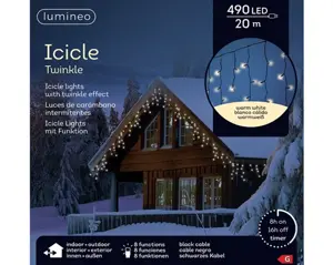 Lumineo Icicle twinkle 20m-490LED zwart/warm wit - afbeelding 1