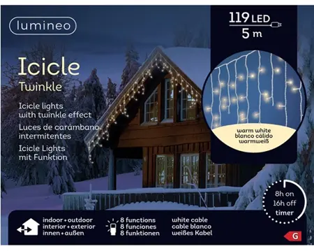 Lumineo Icicle twinkle 5m-119LED wit/warm wit - afbeelding 1