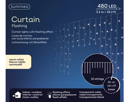 Lumineo led gordijn 3.1m-480LED transparant/warm wit - afbeelding 1