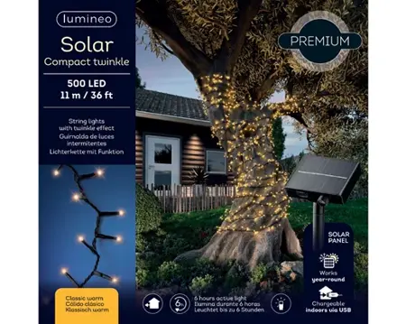 Lumineo Solar compact lights 11m/500LED zwart/klassiek warm - afbeelding 1