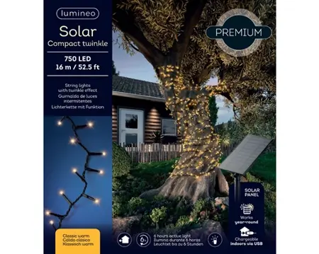 Lumineo Solar compact lights 16m/750LED zwart/klassiek warm