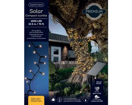 Lumineo Solar compact lights 22.5m/1000LED zwart/klassiek warm