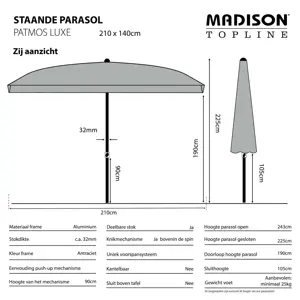 Madison Parasol patmos 210x140cm brick rood - afbeelding 4