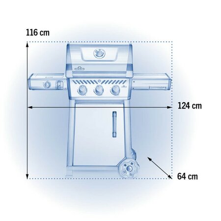 Napoleon Barbecue Freestyle 365 met 3 branders en zijbrander maten